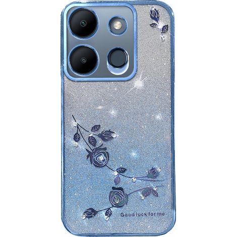 Custodia per Infinix Smart 7 4G, fiore glitterato, blu (1/2)