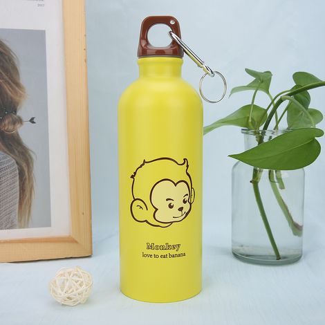 Trinkflasche aus Edelstahl mit niedlichem Cartoon-Tiermuster für Kinder, ideal für Outdoor-Aktivitäten, gelb (1/5)