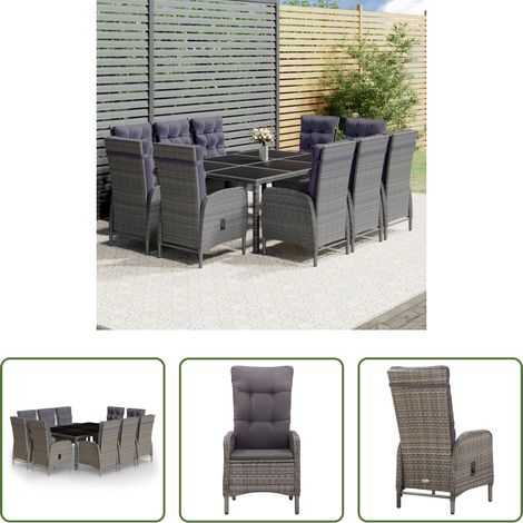 vidaXL Chaise de jardin - Ensemble à manger de jardin 11 pcs résine tressée gris (1/5)