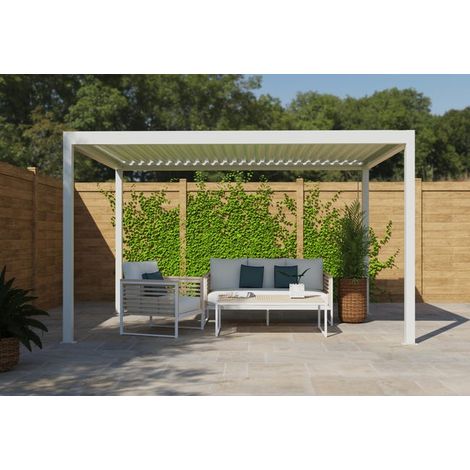 Pergola Bioclimatique Aluminium Autoportante Blanc 4x3 Manuelle S ORIAL France (1/5)