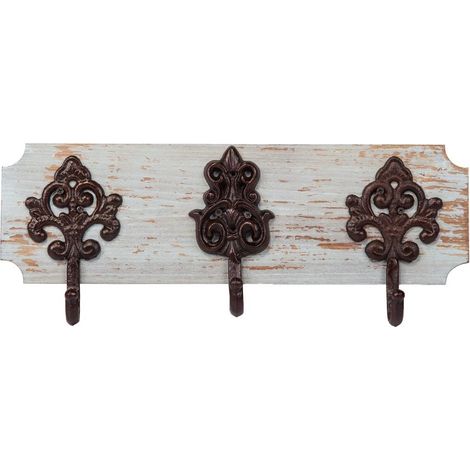 Percha de pared de madera y metal 3 ganchos azul 40x13x10 (1/2)