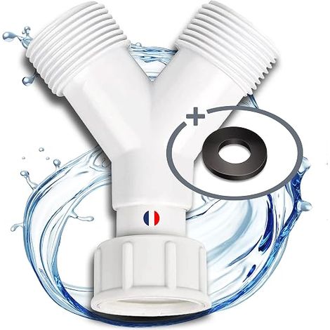 Raccord Y Machine a Laver - Vanne 3 Voies Lave Vaisselle & Jardin - Adaptateur Robinet Tuyau Arrosage - Nourrice Lave Linge Alimentation Eau 3/4" - Filetage Plastique, 1 Joint Plat Fourni (1/5)