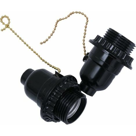 2pcs e27 douilles de lumière douille de lampe base adaptateur prise de courant interrupteur à tirette (noir) (1/5)