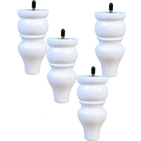 Quatre pieds de meubles en bois massif, boulons M8, blancs, compatibles avec canapés, armoires, tables, etc., 8 cm, remplaçables. (1/5)