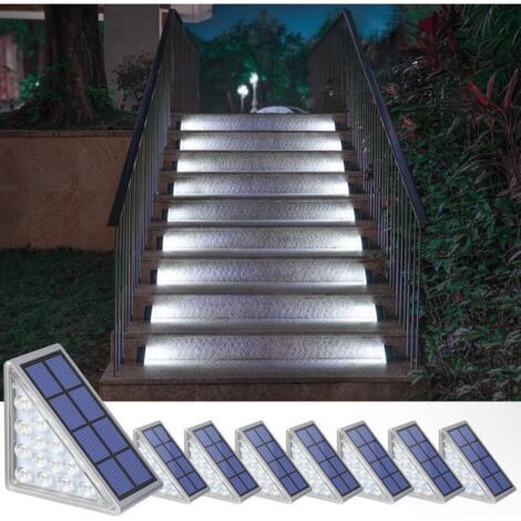 QORVA-Lot de 8 lampes solaires pour escaliers, escaliers, terrasse, allée, porche, porte d'entrée, trottoir - Blanc froid..