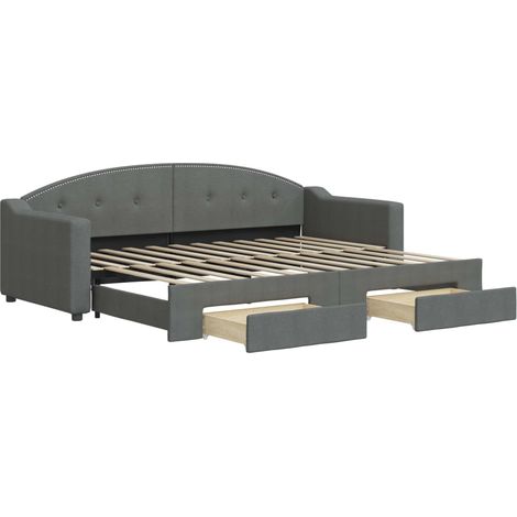 Lit adulte,Lit de jour avec gigogne et tiroirs gris foncé 80x200 cm tissu991593 (1/5)
