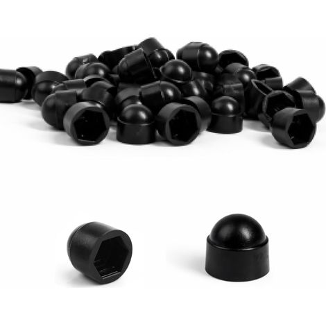50 Pcs Cache Écrou M8, Écrous en Plastique Noir, Dômes Protecteurs Standards, Résistants aux Intempéries et à la Corrosion, Faciles à Poser pour Vis et Tiges Filetées, Véhicules et Machines (1/5)