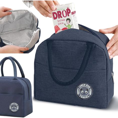 Borsa termica per il pranzo, per alimenti, per il pranzo, isolante, blu navy