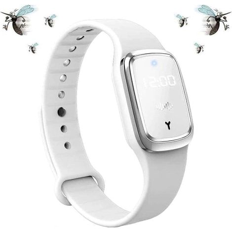 Bracelet anti-moustiques à ultrasons (blanc), bracelet anti-insectes intelligent, montre-bracelet anti-moustiques électronique avec chargement USB/eau (1/5)