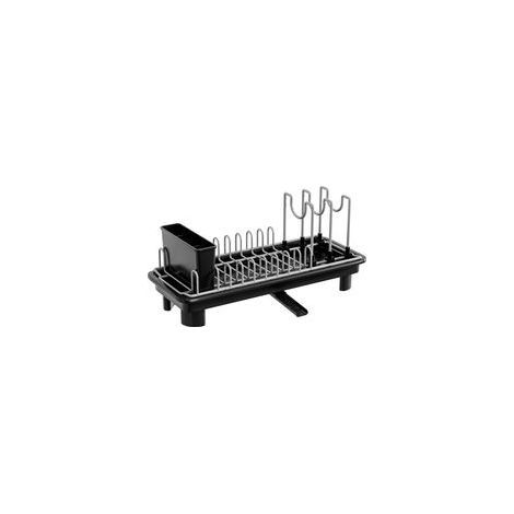Égouttoir à vaisselle noir avec porte-couverts amovible et base résistante aux rayures. (1/5)