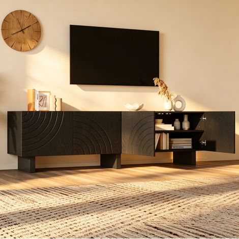 Mobile TV lowboard nero 180 x 40 x 55 cm in truciolare, 4 ante, per TV fino a 75 pollici (1/5)