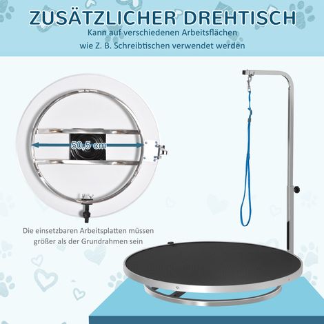 Table de toilettage tournante pour chien avec bras ajustable en hauteur, plateau antidérapant, parfaite pour le lavage et le séchage du pelage, capacité max 40 kg, Ø 65 x 72 cm (H), couleur noire (1/4)
