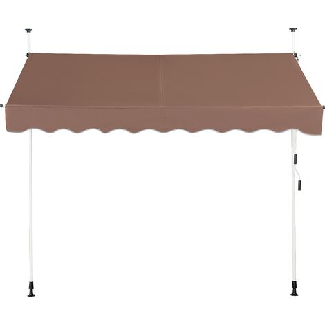 Store Banne Manuel Hauteur Réglable 250 x 200-300CM, Auvent Rétractable 250CM en Aluminium et Tissu Oxford Anti UV, pour Fenêtre, Marron (1/5)