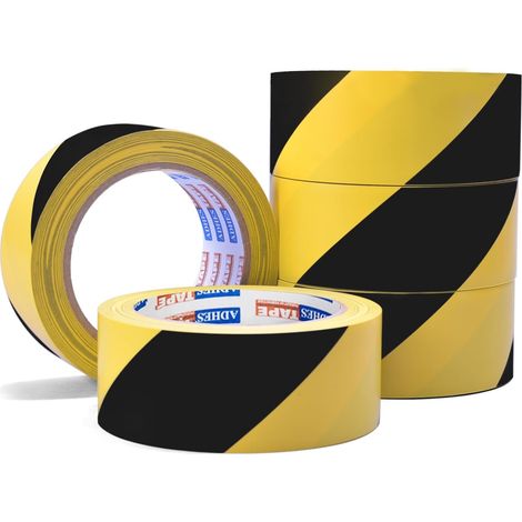 Hazard Warning Marking Tape, Yellow and Black PVC Floor Marking Tape, 50mm x 32m, 5 Rolls