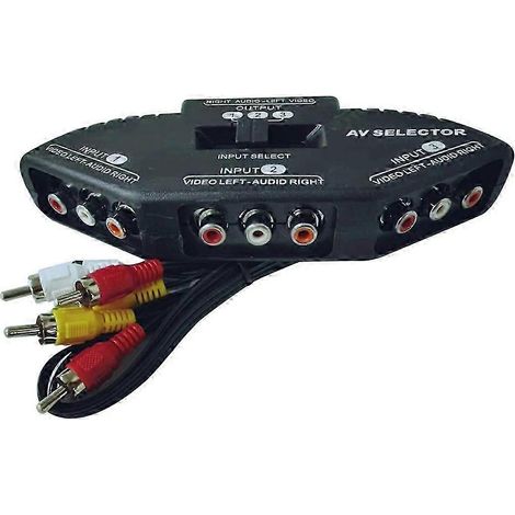 Commutateur, sélecteur et distributeur audio/vidéo AV à trois voies (avec câble), compatible avec les téléviseurs, les lecteurs multimédias et autres appareils. (1/5)