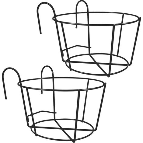 Set di 2 Appendiabiti Rotondi in Ferro Nero da 30 cm per Vasi da Fiori, Portafiori per Balcone e Giardino, Mensola a Muro Robusta e Salvaspazio per Bonsai e Piante (1/5)
