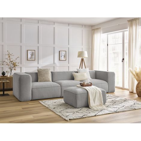 BOBOCHIC - Canapé droit fixe 3 places ZEPHYR avec pouf   Gris clair (1/5)