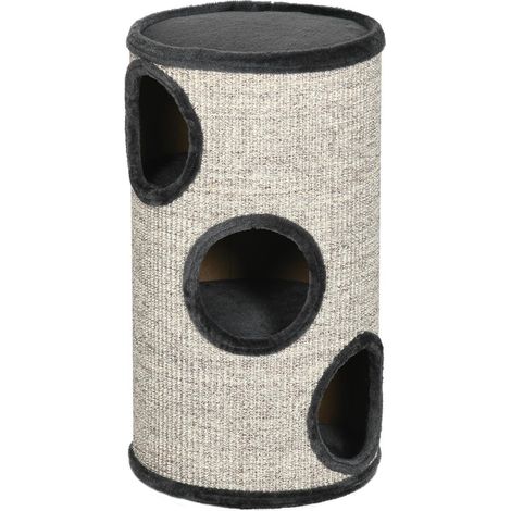 Barril Rascador Y Barril Rascador Para Gatos Con 3 Cuevas, De Sisal Y Felpa, Gris, Ø38X70Cm (1/5)