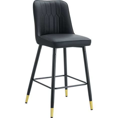 Lot de 2 tabourets de bar 100 cm noirs en cuir régénéré avec dossier, repose-pieds et structure métal, pour cuisine ou maison-bar  CHICFURN (1/5)
