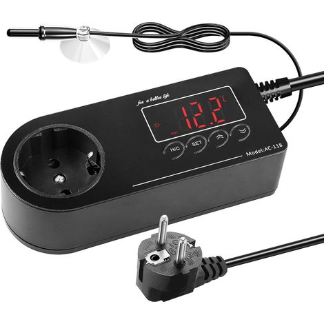 220V Thermostat Plug, Digital Temperature Regulator, Reptile Thermostat, Terrarium Thermostat, Cooling and Heating for Greenhouse, Reptiles, Aquarium, Terrarium (1/5)