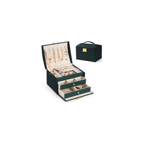 Schmuckkästchen für Damen und Mädchen, Schmuckkästchen, Schmuckorganizer für Ringe, Armbänder, Ohrringe, Uhren, Brillen, Weihnachtsgeschenk, Dunkelgrün, 17 x 14 x 13 cm, BOX02 - Crezuo