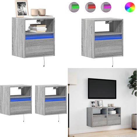 vidaXL TV-Wandschränke LED-Beleuchtung 2 Stk. Grau Sonoma 41x31x45 cm (1/5)