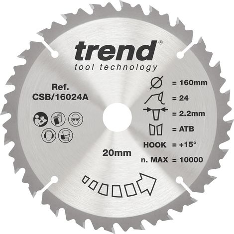 Lame scie circulaire bois 160 mm, alésage 20 mm, 24 dents TCT, moy. (1/5)