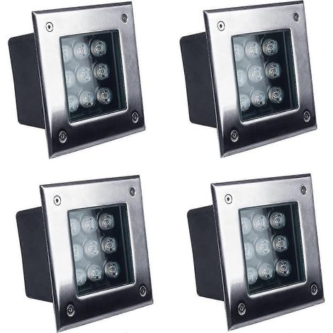 Lampadaire encastré carré d'extérieur à LED en acier inoxydable, étanche IP67, lumière blanche 6000K (1/4)