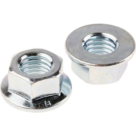 Ecrou hexagonal à collerette de diamètre 21.8mm, M10, Acier Galvanisé brillant ( Prix pour Sachet de 50 )