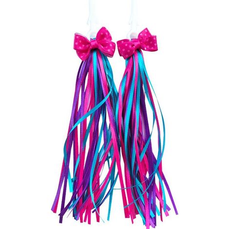 Set di 4 nastri decorativi per bicicletta (2 paia) con fiocchi a pois – Mix rosa/blu/viola, perfetti per le biciclette dei bambini.