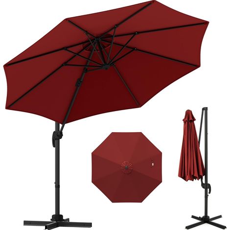 Parasol déporté rond inclinable 360° grande taille Rouge