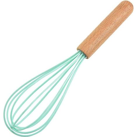 Fouet en silicone avec poignée en bois - Tête de fouet avec poignée en bois - Fouet pour pâte à crêpes, œufs et blancs d’œufs, (1/3)