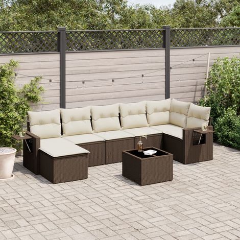 Set sofás de jardín 8 piezas y cojines ratán sintético marrón vidaXL (1/5)