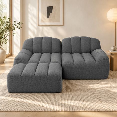 REDOM modulares L-Ecksofa mit Ottomane, 210 x 165 x 79 cm, Grau (1/5)