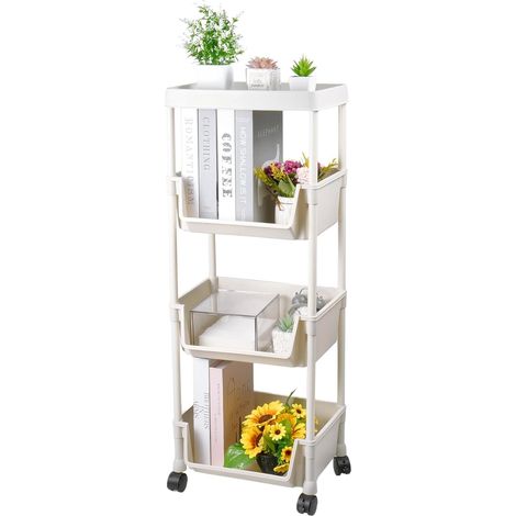 Carrello cucina scaffale 4 ripiani mobile ruote bagno bianco (1/5)