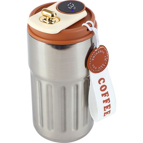 Kaffee-Thermoskanne mit Temperaturanzeige, heiß et kalt, auslaufsicherer Kaffeebecher avec couvercle, isolierter Edelstahlbecher, intelligenter Wasserbecher(Braun) (1/5)