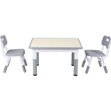 Randaco Kindertisch mit 2 Stühlen grau, Höhenverstellbare Kindermöbel für Spielzimmer und Kindergarten,  Kindersitzgruppe, Sitzgruppe für Kinder, 80x60 cm (1/5)