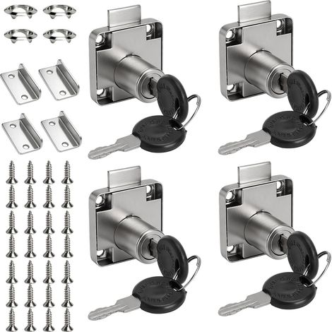 Serrure de Tiroir Lot de 4 Fermeture Identique Serrure Meuble avec Clé Serrure d'Armoire Métal pour Bureau Tiroir Classeur Commode Télétravail (1/5)