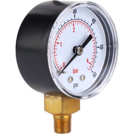 50-mm-Manometer, 1/8-BSPT-Zifferblatt, Bodenanschluss für Luft, Wasser, Öl, Gas (0-60 psi, 0-4 bar) (1/4)