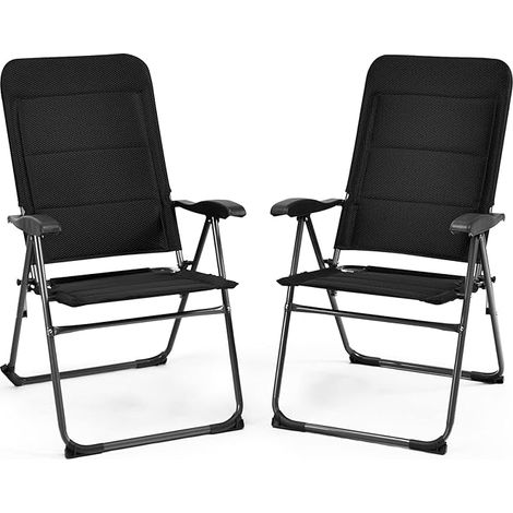 COSTWAY Set di 2 Sedie da Giardino, Poltrona Reclinabile da Giardino con Schienale Regolabili a 7 Posizioni, Sedia Pieghevole Imbottite per Giardino,Spiaggia, Portata 136 kg (1/5)