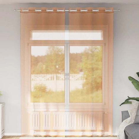 Lot de 2 Rideaux Voilages Semi-Transparents à Œillets en Polyester Terre Cuite 140 x 260 cm - PANGIVO (1/5)
