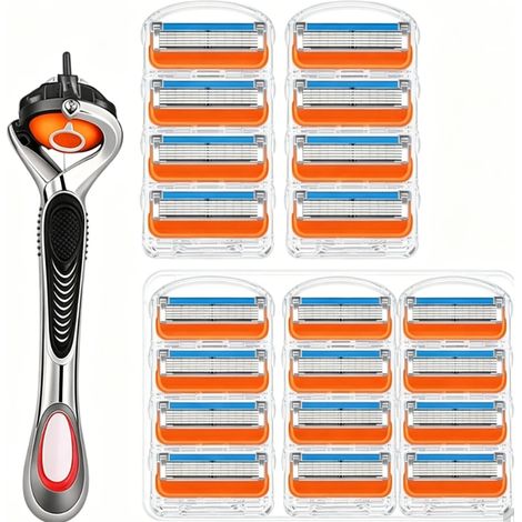 rasoir electriques hommes-5 lames de rechange pour rasoir Gillette Fusion ProGlide Power,1 manche en métal + 20 lames