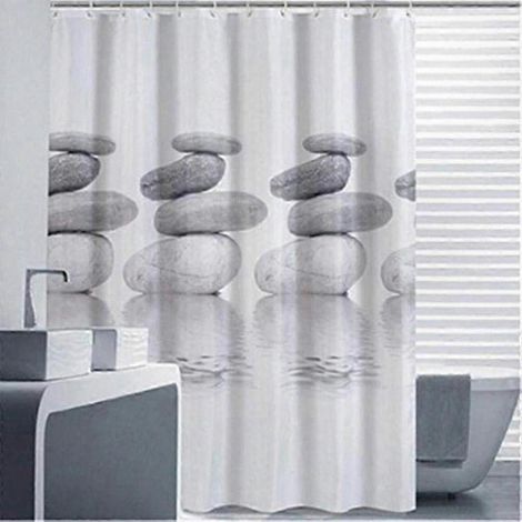 Rideau de douche 180x180 cm, texture galets gris - Imperméable et résistant aux moisissures - Décoration de salle de bain (1/5)