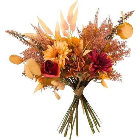 Lot de 2 bouquets de fleurs artificielles d'automne, bouquets de mariage automnaux pour mariages, mariées, bouquets à faire soi-même, décoration intérieure, centres de table (dominance orange) (1/5)