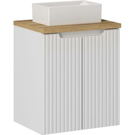 Waschtisch 50cm Riva, Weiß und Holzoptik