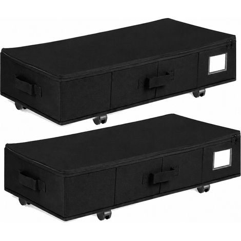 Sac de rangement à roulettes pour sous le lit, pliable, grande capacité, en tissu Oxford, noir, taille moyenne (60 x 40 x 16 cm), lot de 2 (1/5)