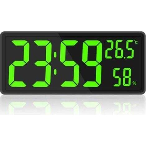 Große digitale Wanduhr mit Temperatur- und Luftfeuchtigkeitsanzeige, digitale Wanduhr mit LED-Ziffern für Schlafzimmer und Büro, gut lesbar auch für ältere Menschen.