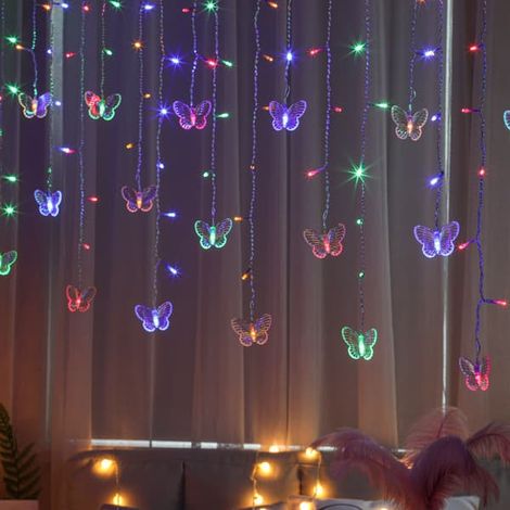 Guirlande lumineuse papillon féérique, rideau de chambre, douce et mignonne, LED, à suspendre aux murs, au lit et au plafond de la chambre d'enfant, avec variateur à distance. (1/4)
