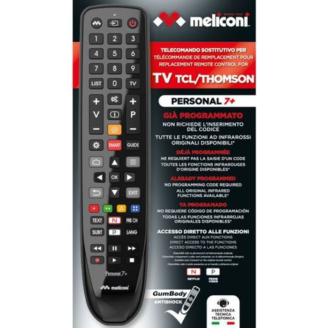 Télécommande Personal 7+ - Pour TV TCL et Thomson - Infrarouge - Prête à l'emploi - 2 Piles AAA Non Incluses (1/5)