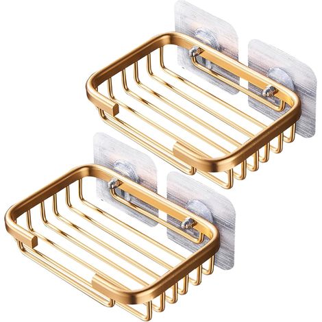 2-teiliges Set Nahtlose Aluminium Badezimmer Wandmontage Seifenschale Wasserloser, abtropfbarer Seifenhalter mit Abfluss Seifenschale (1/5)